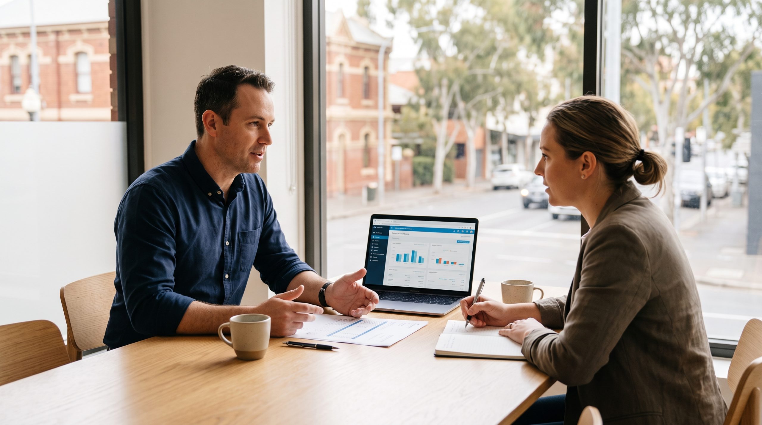 Adelaide accountant meeting with a small business owner.
